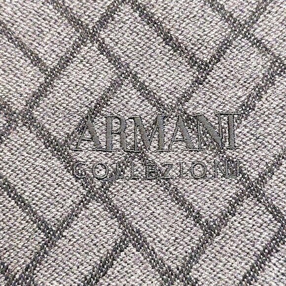 ARMANI COLLEZIONI Grey & Grey Rectangular Geometric Print Logo Embroidered Scarf - Picture 14 of 16
